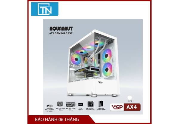 Case gaming Aquanaut AX4 2 mặt kính - Trắng