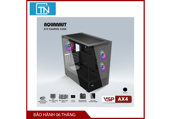 Case gaming Aquanaut AX4 2 mặt kính - Đen
